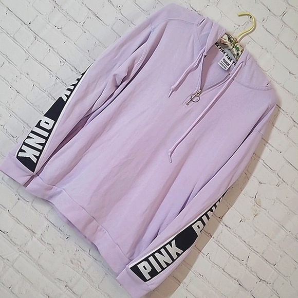 2018 Victoria's Secret PINK Lavender Logo Spellout Long Sleeve Light Hoodie XS - Picture 3 of 15